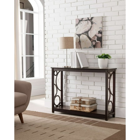 Kings Brand Furniture Wood Console Table with Lower Shelf, Circular Patterns, Dark Cherry