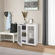 Kings Brand Furniture Wood Curio Accent Cabinet with 2 Frosted Glass Doors, 3 Inner Shelves, White
