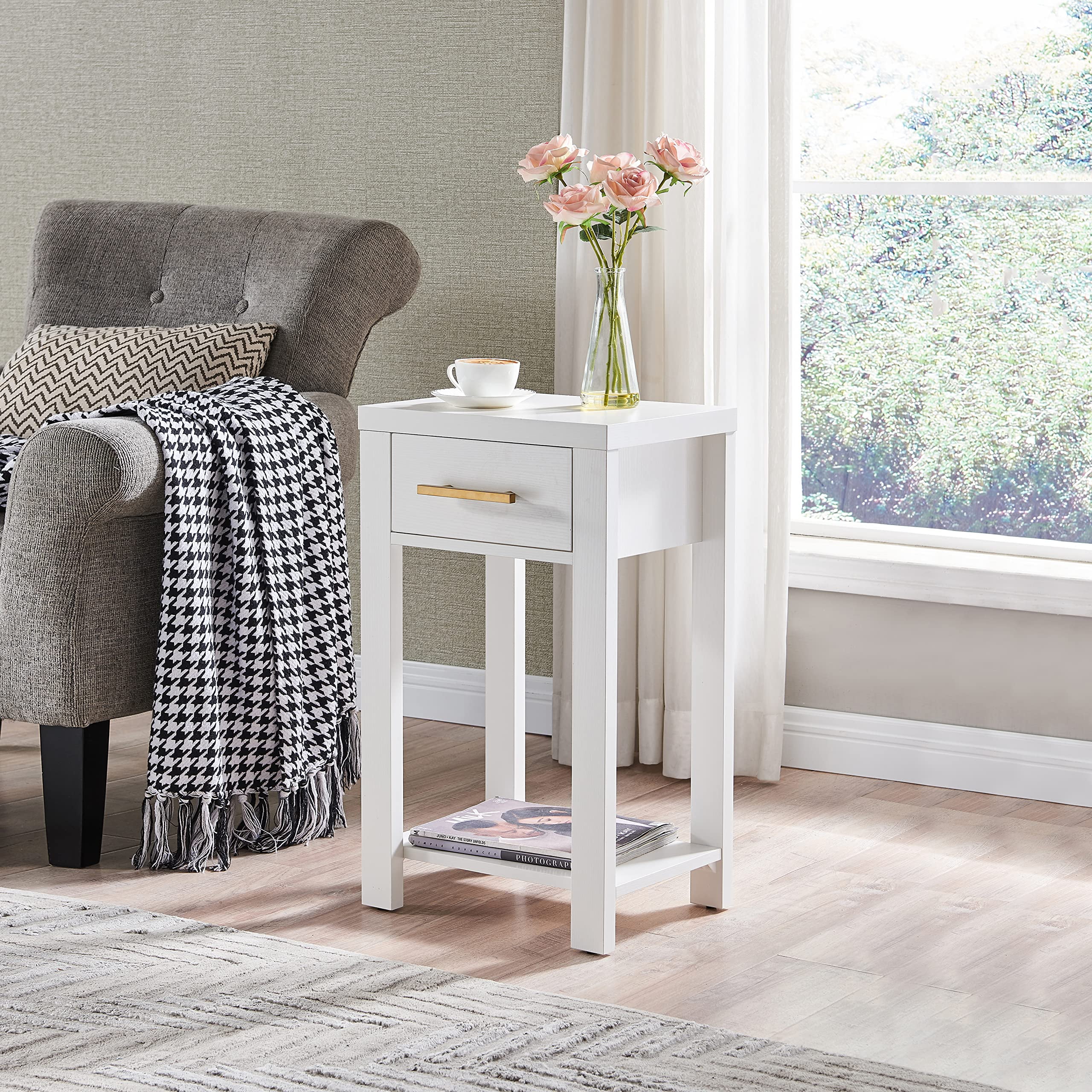 Kings Brand Furniture Wood Side End Table with Drawer and Lower Shelf