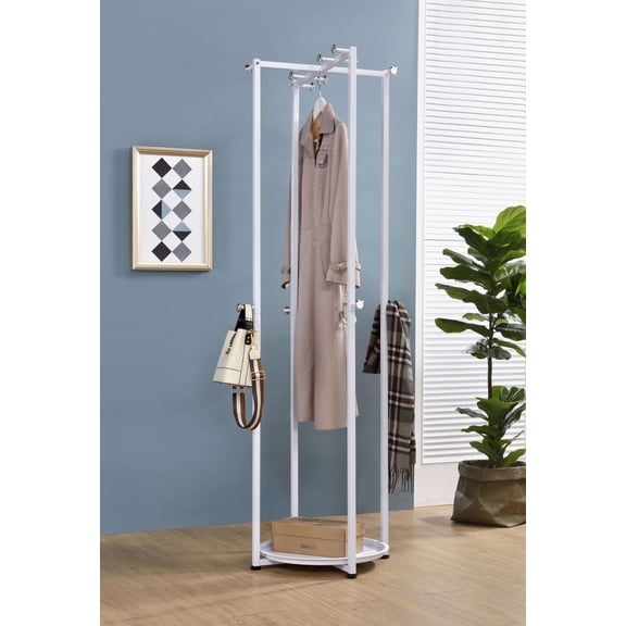 Kings Brand Furniture X-Designed Metal Coat Rack with 12 Hooks & Lower Tray, White
