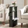 thumbnail image 1 of Kings Brand Furniture Narrow Side Table with Storage Shelf, Slim End Table with Magazine & Remote Holder, Small Space Bedside Table for Living Room or Bedroom, Caviar, 1 of 4