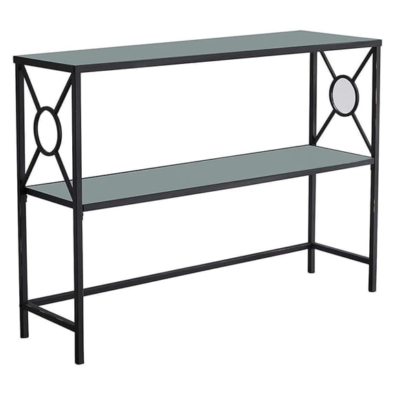 Kings Brand Loyd Texture Black Metal Entryway Console Sofa Table with Glass Shelf