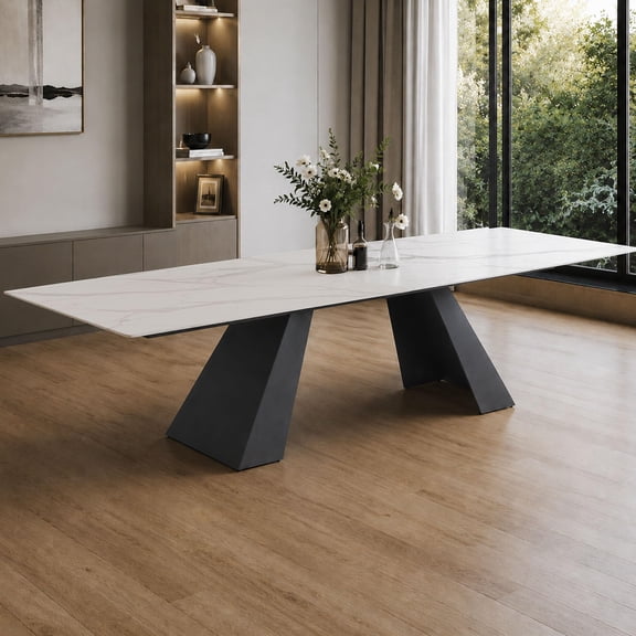 Kings Brand Furniture Parker 94" Dining Table White Marble Sintered Stone Top