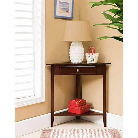 Kings Brand Walnut Furniture - Finish Wood Corner Sofa Accent Table with Drawer