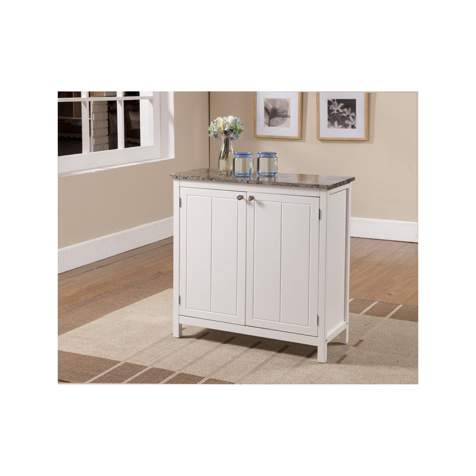 Kings Brand White with Marble Finish Top Kitchen Island Storage