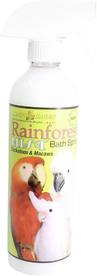 Curated visual reference: Cleaning Macaw Cages With A Dusting Spray Reference: Kings Cages Rainforest Mist Bath Spray For Cockatoos Macaw 17Oz
