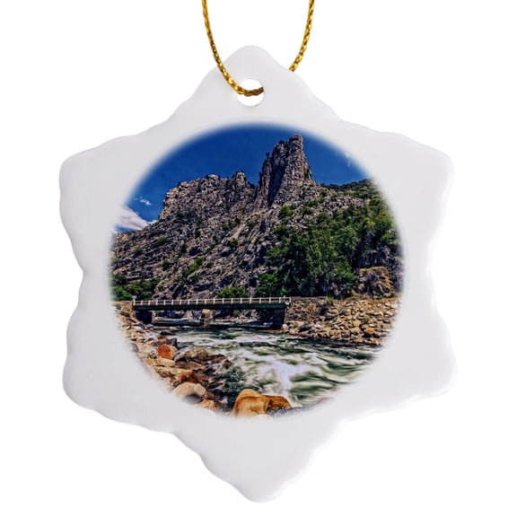 3drose, Kings Canyon Byway View, 3 inch Snowflake Porcelain Ornament