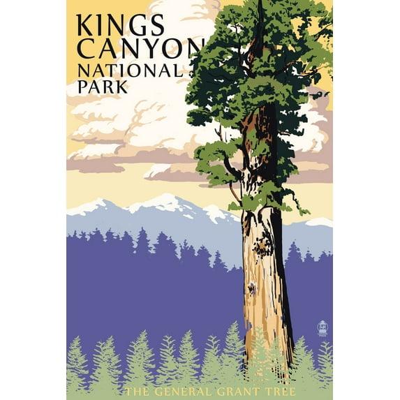 Kings Canyon National Park, California, General Grant Tree and Mountains (24x36 Giclee Gallery Art Print, Vivid Textured Wall Decor)
