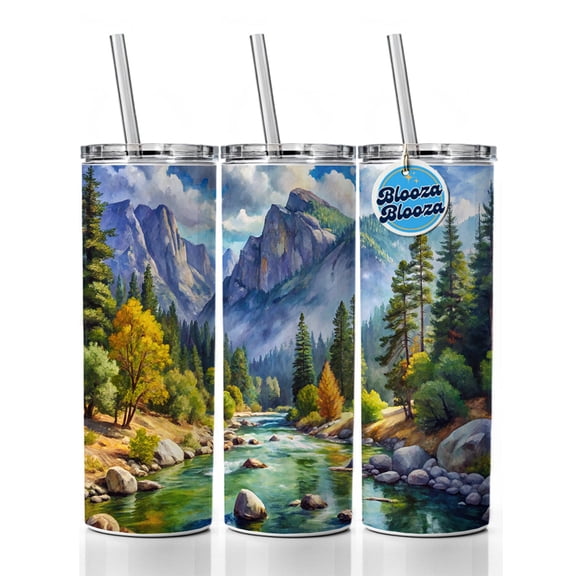 Kings Canyon National Park California Watercolor Style 20oz Insulated Water Bottle Skinny Tumbler Includes Straw