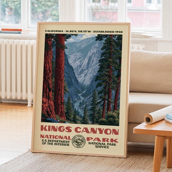 Kings Canyon National Park Vintage WPA Nature Landscape Retro Travel Hiker Poster