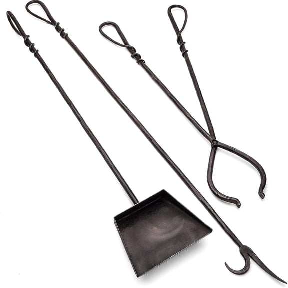 Kings County Tools 3PC Fireplace Tool Set with Long Poker, Tongs and Shovel