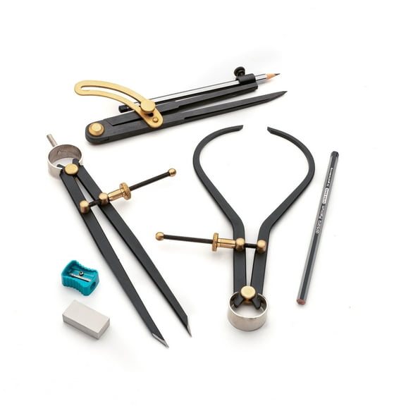 Kings County Tools 7-Piece Caliper and Woodworking Compass Set - Industrial Steel Drafting Tools