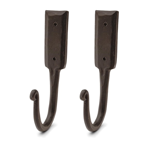 Kings County Tools Coat Hooks Heavy Duty 2-Pack - Large 6.5 Handmade Rustic Iron Wall Hooks, Black