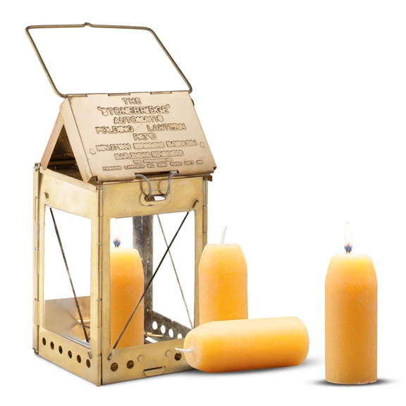 Kings County Tools Folding Brass Camping Candle Lantern with 3-Pack of Beeswax Emergency Candles