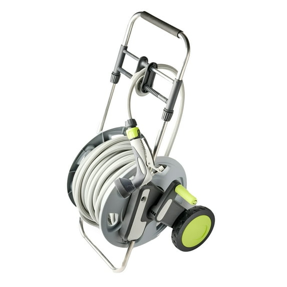 Kings County Tools Garden Hose Reel Cart – 100ft 5/8in Hose with 8 Spray Patterns, Nozzle & Wheels