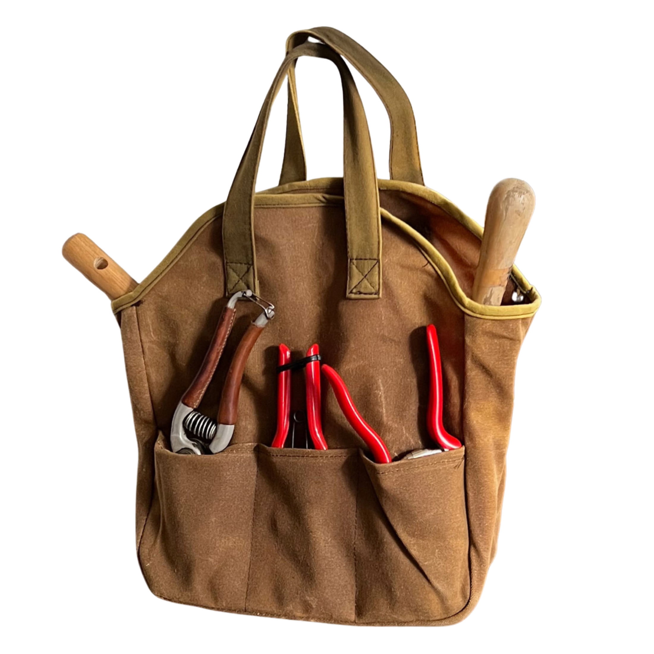 Kings County Tools Garden Tool Bag - 12x14” Waxed Canvas Tote Bag Gardening Caddy with Pockets