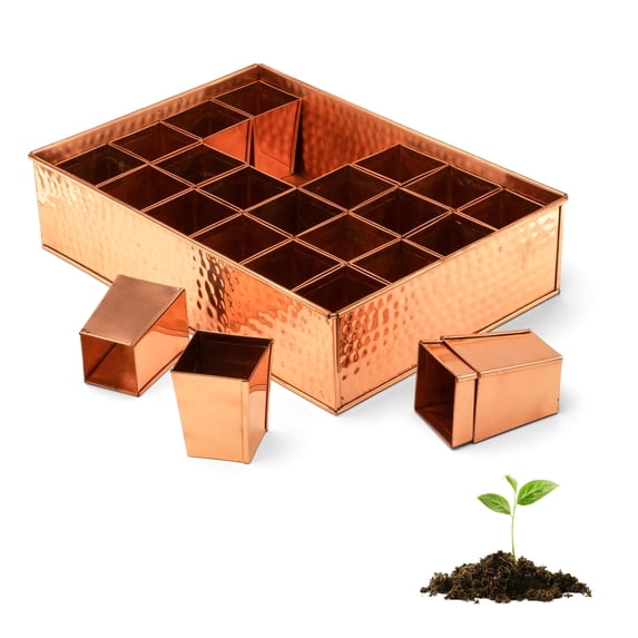 Kings County Tools Seed Starter Tray - Copper Metal Seedling Tray with 24 Tapered Plant Starter Pots