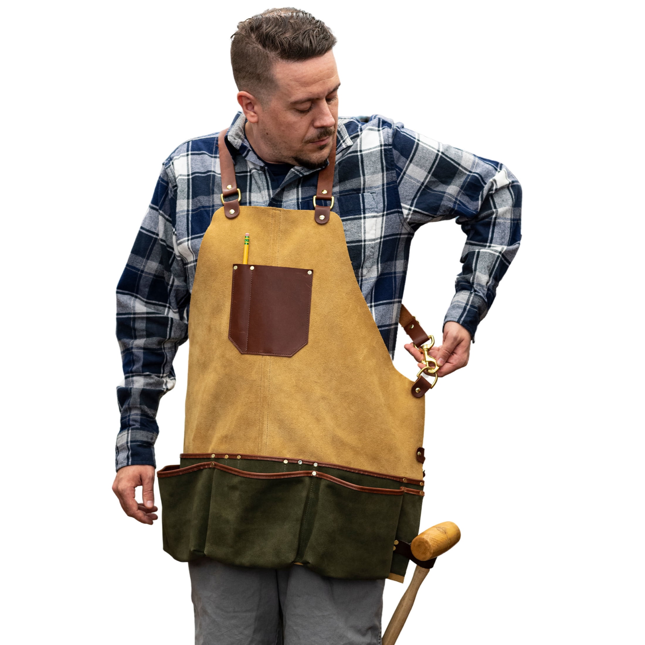 Kings County Tools Shop Apron - Premium Suede Leather Woodworking, Carpenters or BBQ Apron for Men