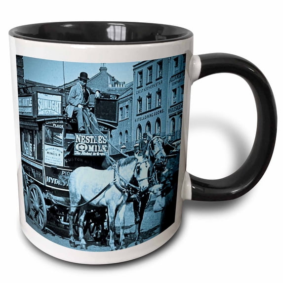 3drose, Kings Cross London Street Tram Taxi Cyan, 15oz Two-tone Black Mug