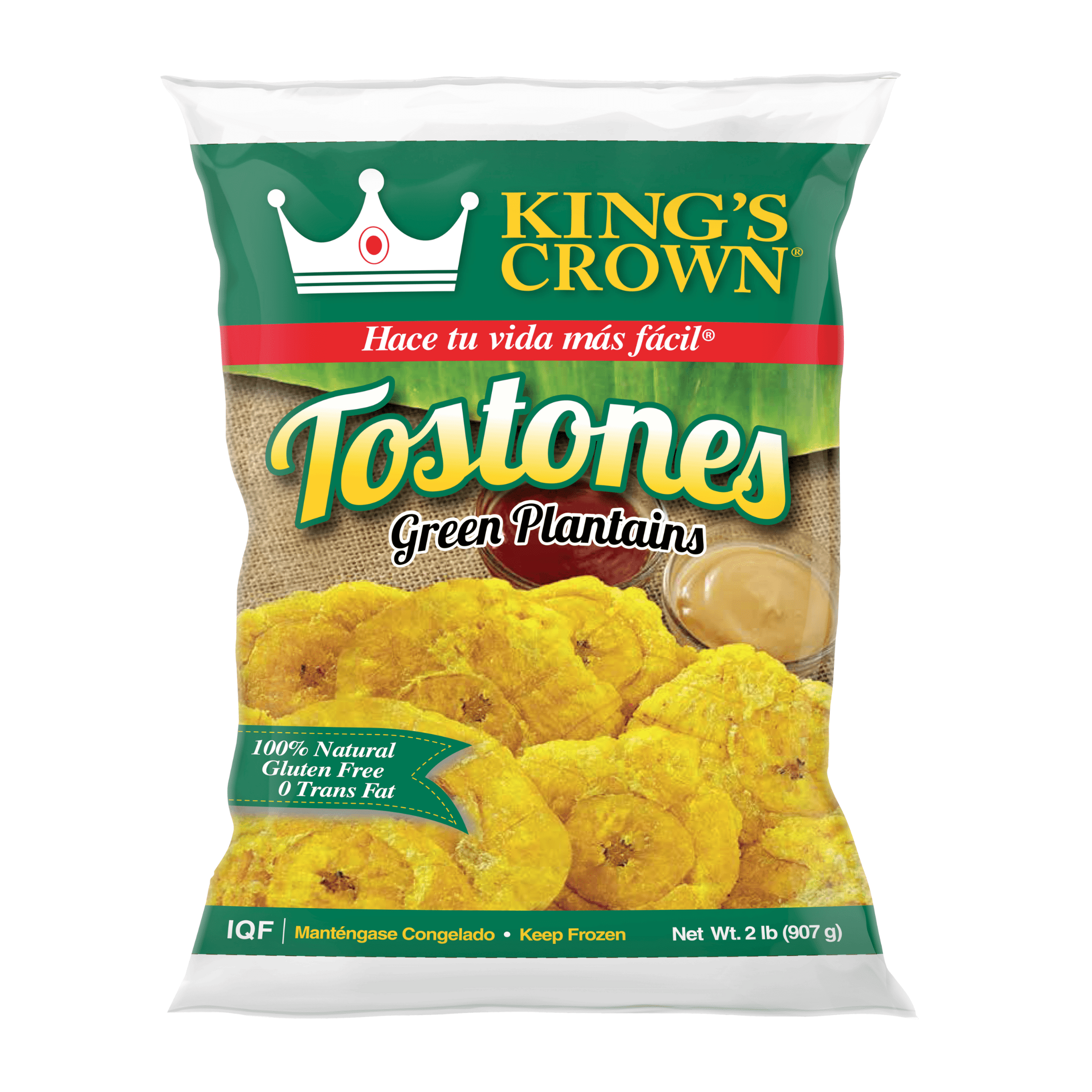 Kings Crown Foods, Green Plantains, Tostones, 2 lbs Plastic Bag (Frozen)