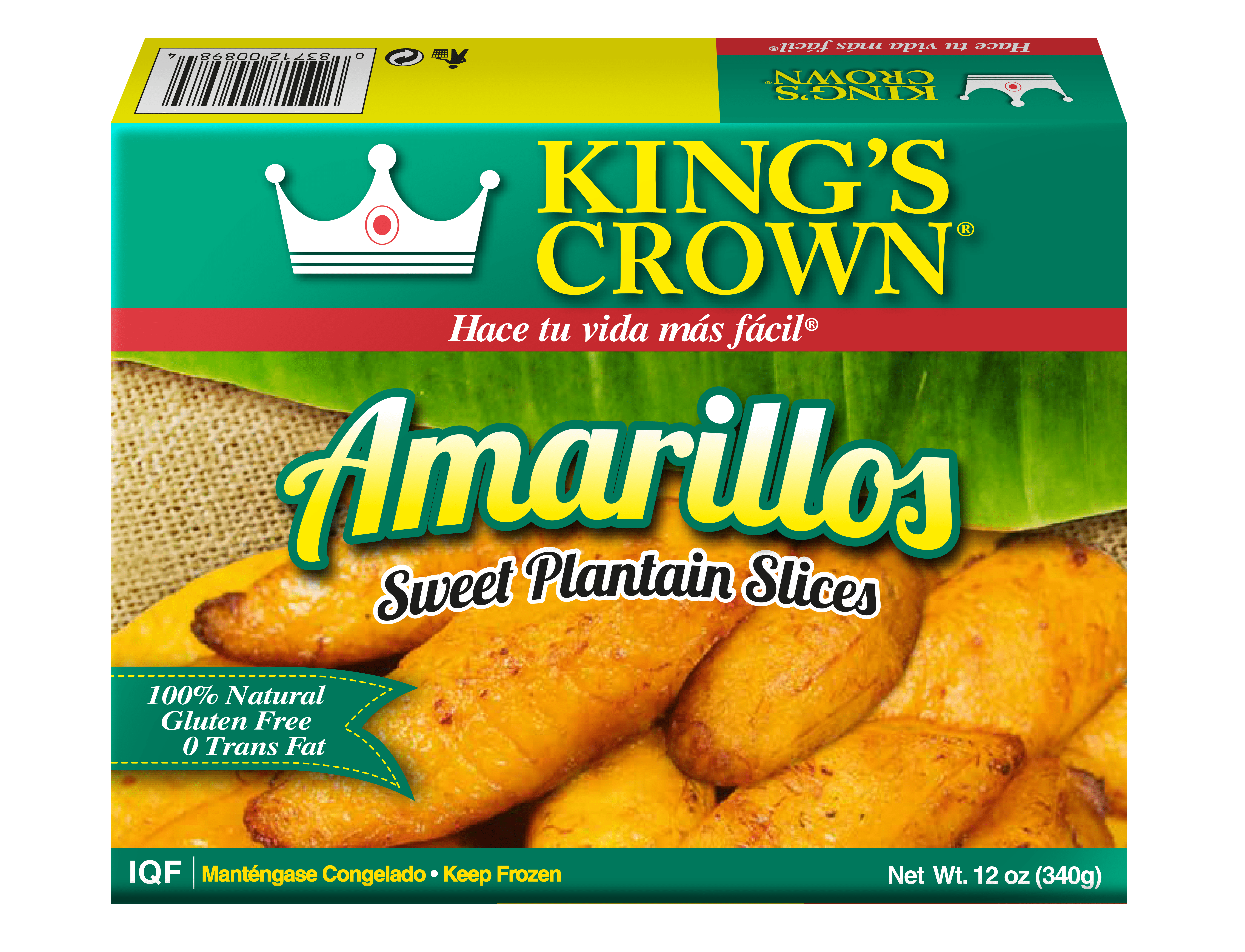 Kings Crown Foods, Sweet Plantain Slices, Amarillos, 12 oz Carton Box (Frozen)