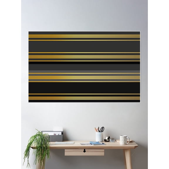 Kings Crown Stripe Gold Grey And Black Poster Wall Art, Modern Wall Decor For Living Room Bedroom, 8x12 UNFRAMED