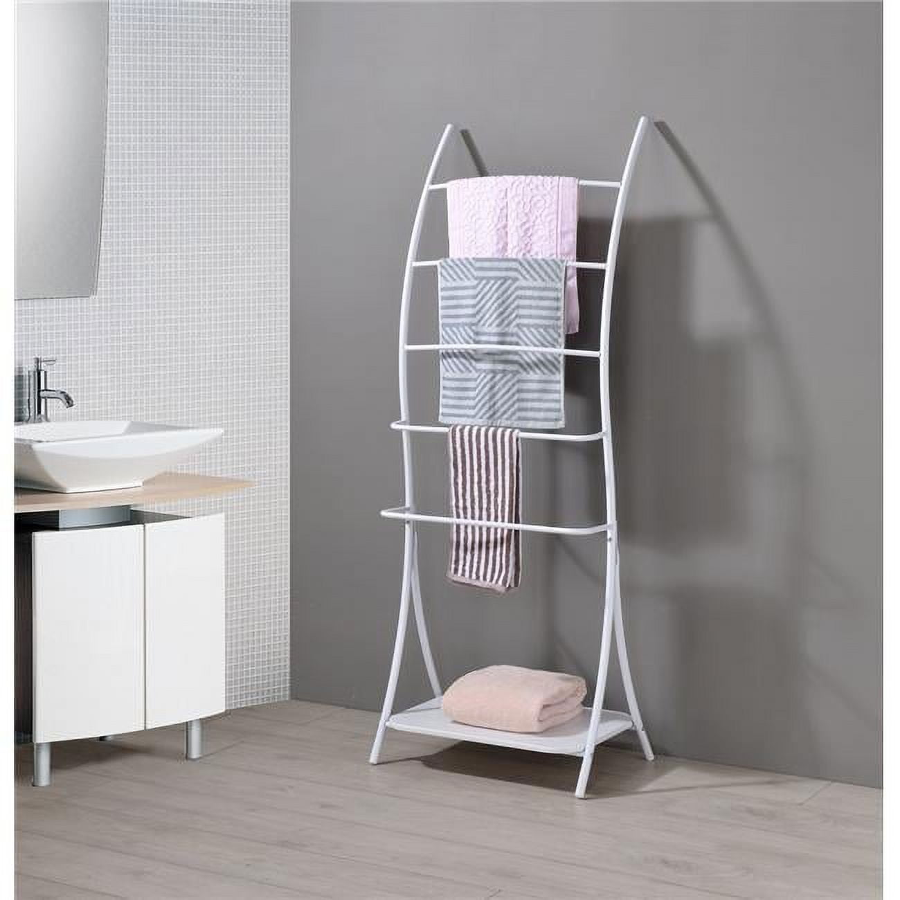 Matte White 5-Tier Freestanding Wood and Metal Towel Rack