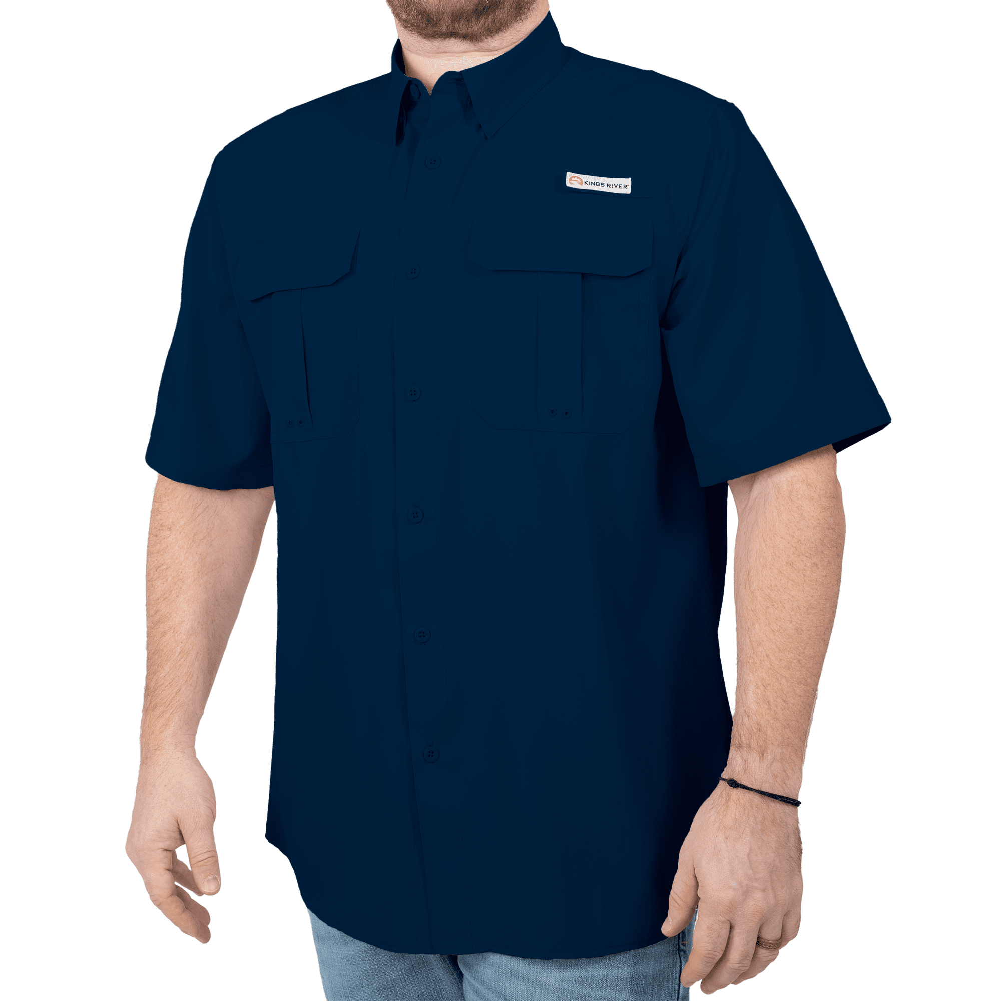 Kings River Men's Short Sleeve Fishing Guide Shirt, Estate Blue, Size 3XL