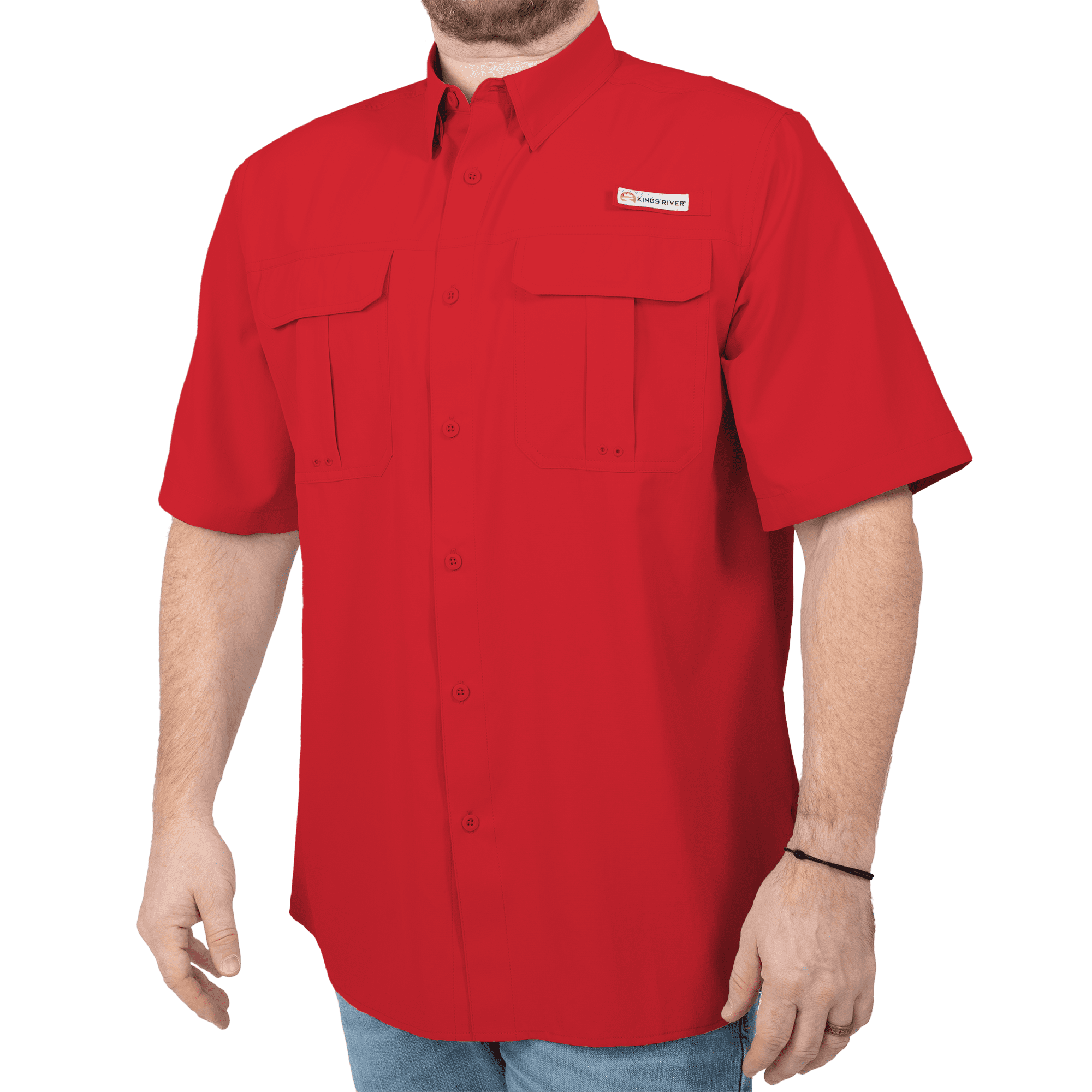 Kings River Men's Short Sleeve Fishing Guide Shirt, Red, Size Large