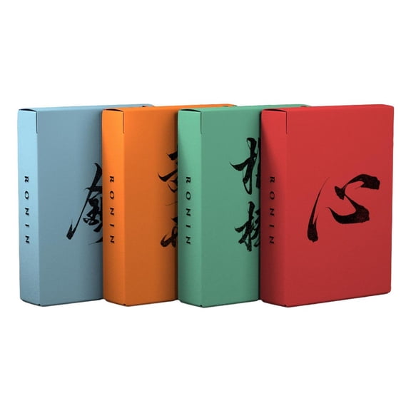 Kings Wild Project Ronin Playing Cards 4-Deck Set Spades, Clubs, Diamonds, and Hearts Clans - Standard Edition, Poker Size, Custom Index, Kuniyoshi-Inspired Samurai Artwork