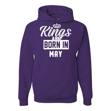 Kings are Born in May Humor Unisex Graphic Hoodie Sweatshirt, Purple, Small