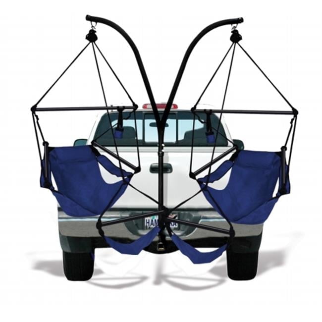 Midnight Blue Steel and Wood Trailer Hitch Hammock Chair Set