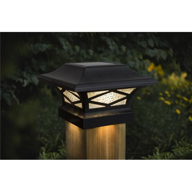 Black Aluminum LED Solar Post Cap with Pebbled Glass
