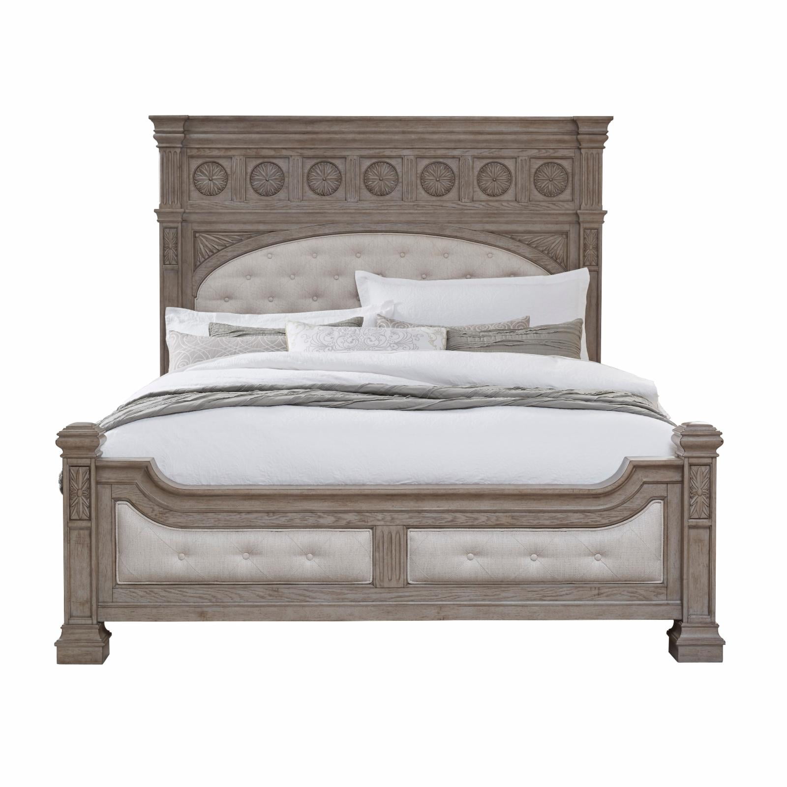 Kingsbury Queen Gray Wood Upholstered Panel Bed with Drawers