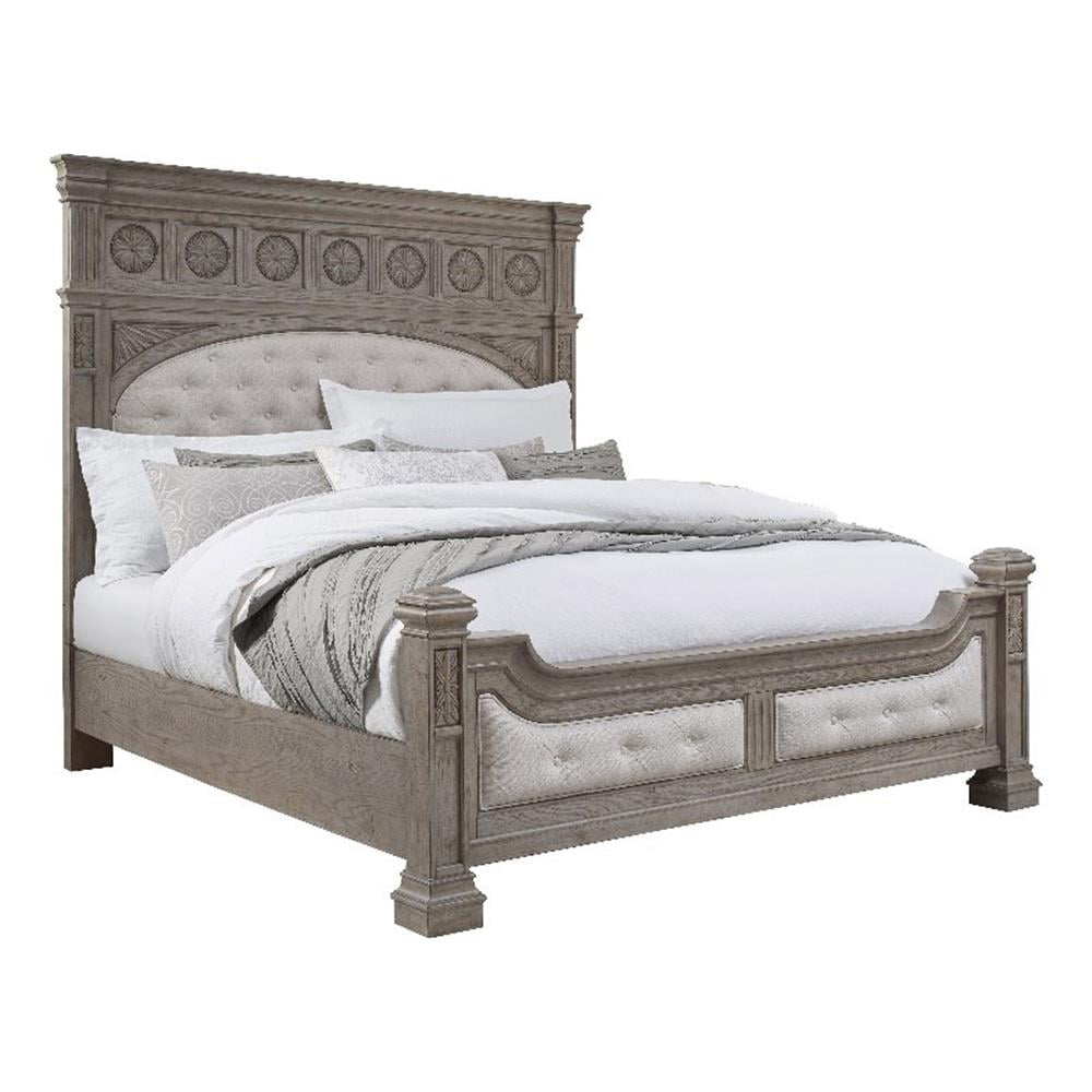 Kingsbury Queen Gray Wood Upholstered Panel Bed with Drawers