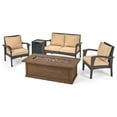 thumbnail image 1 of Kingsfield Outdoor 4 Seater Wicker Chat Set with Fire Pit, Brown and Tan, 1 of 9