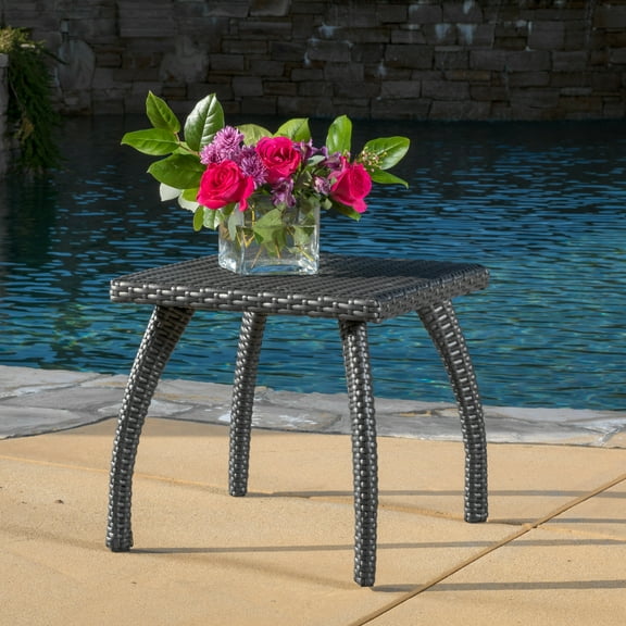 Kingsfield Outdoor Wicker Accent Table, Grey