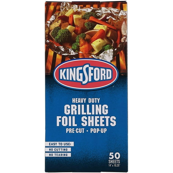 Kingsford Heavy Duty Pop-Up Grilling Foil Sheets, 50 Count  Pre-Cut Aluminum Foil Sheets  Individual Foil Sheets for Easy Use  No Cutting or Tearing Necessary