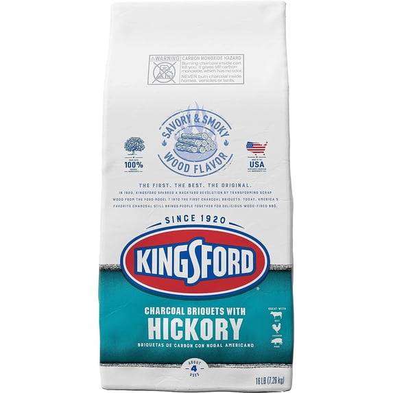 Kingsford Original Charcoal Briquettes with Hickory, BBQ Charcoal for Grilling - 16 Pounds