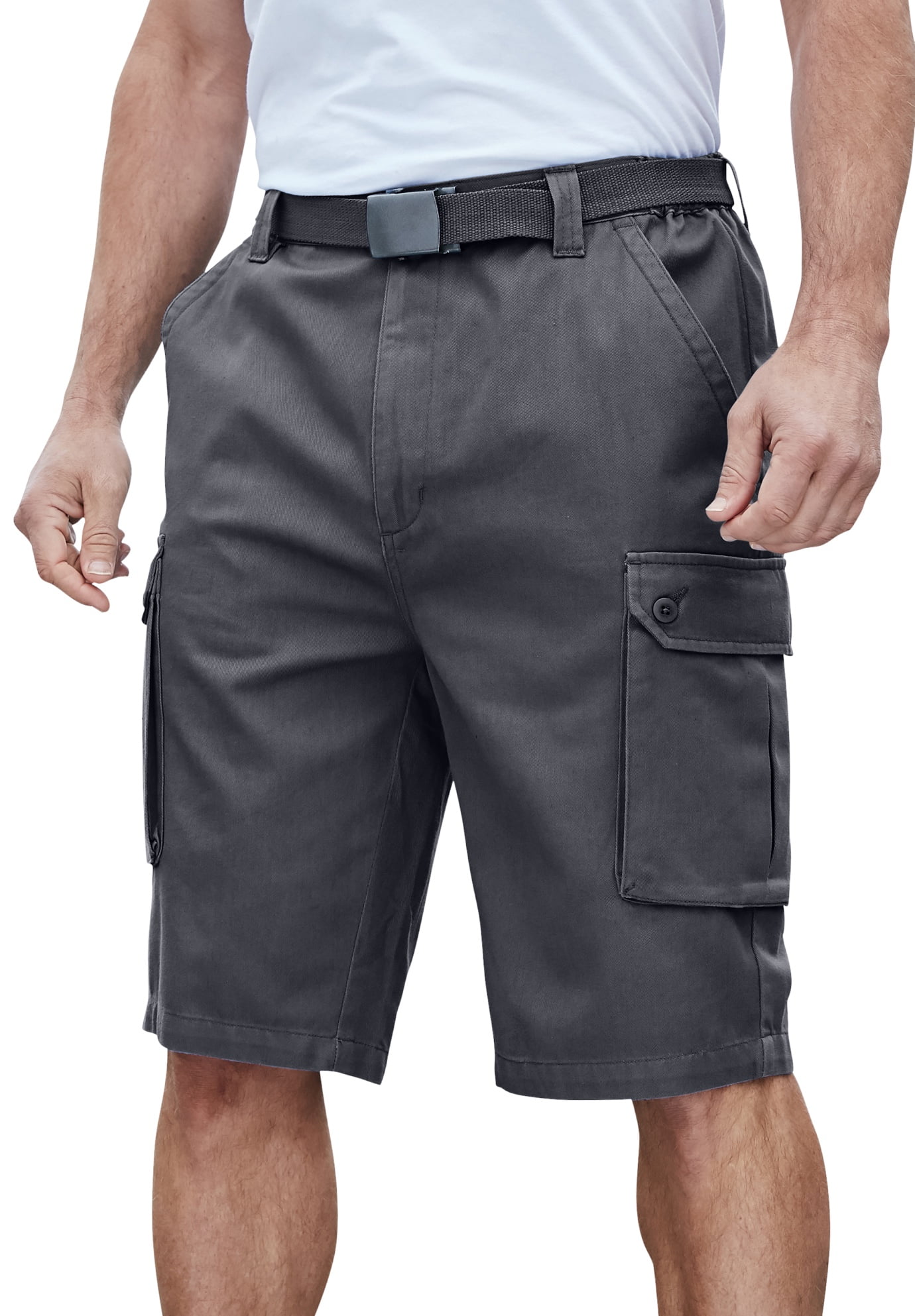 Kingsize Men's Big & Tall 12" Side Elastic Cargo Short With Twill Belt