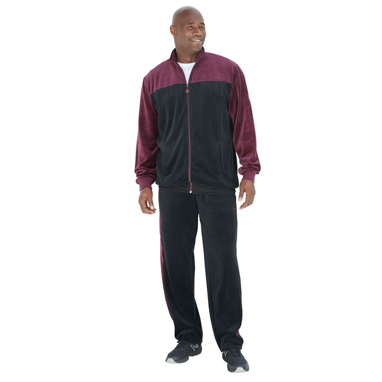 KingSize Men's Big & Tall Colorblock Velour Tracksuit - Tall - XL, Red Black