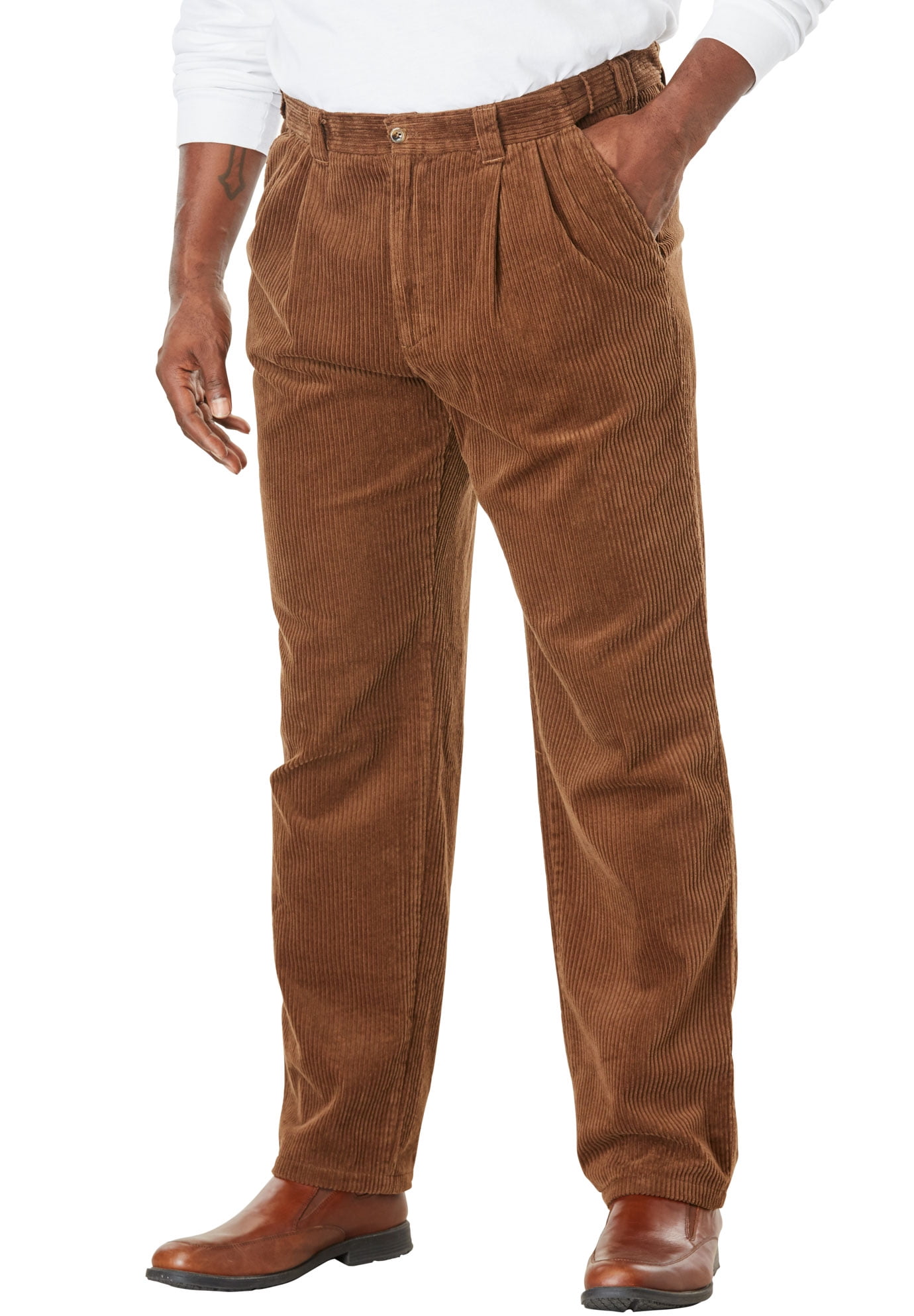 KingSize Men's Big & Tall Expandable Waist Corduroy Pleat-Front Pants - Tall  - 40 40, Khaki Brown at Amazon Men's Clothing store