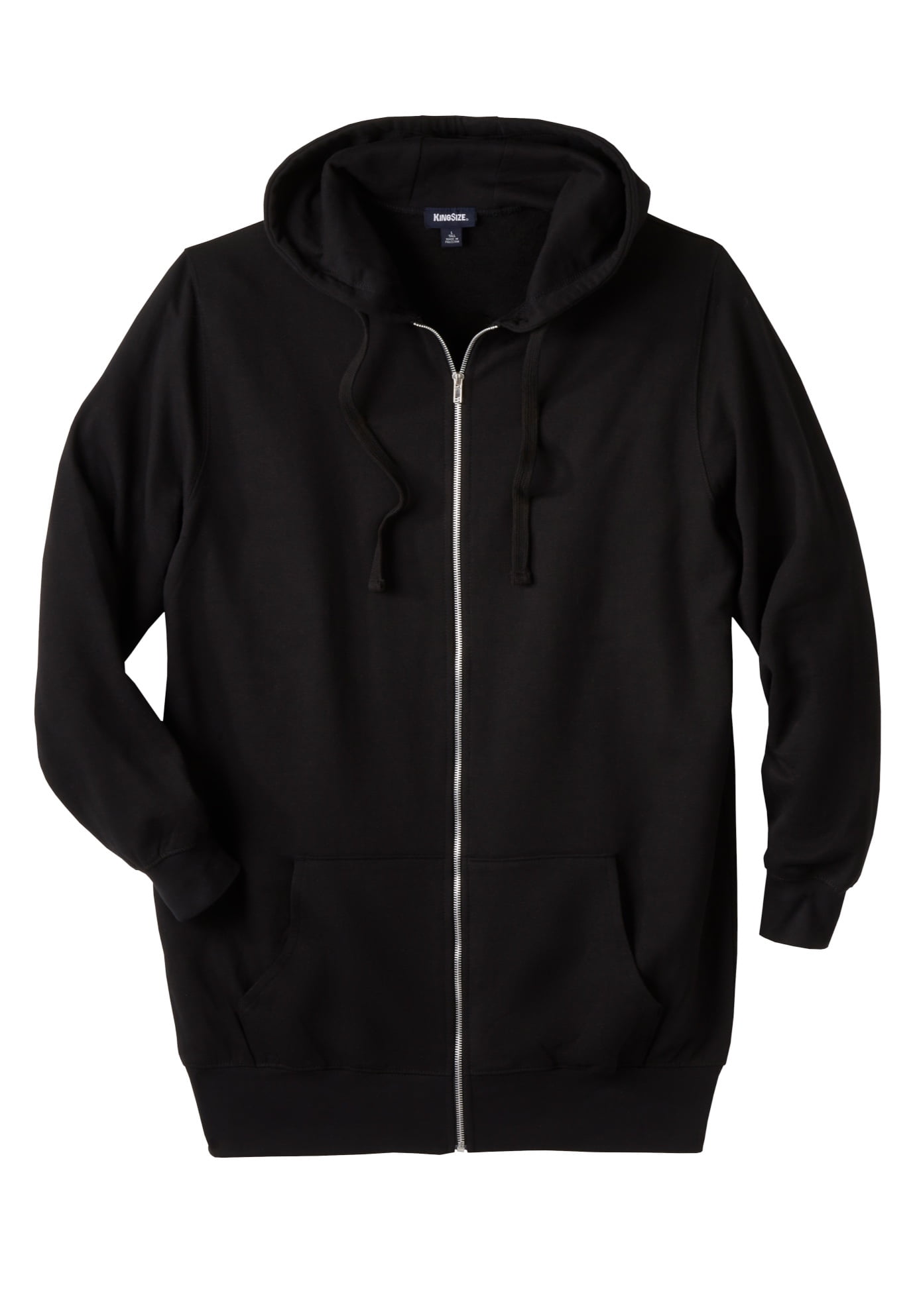 Kingsize Men's Big & Tall LongerLength Fleece Full Zip Hoodie