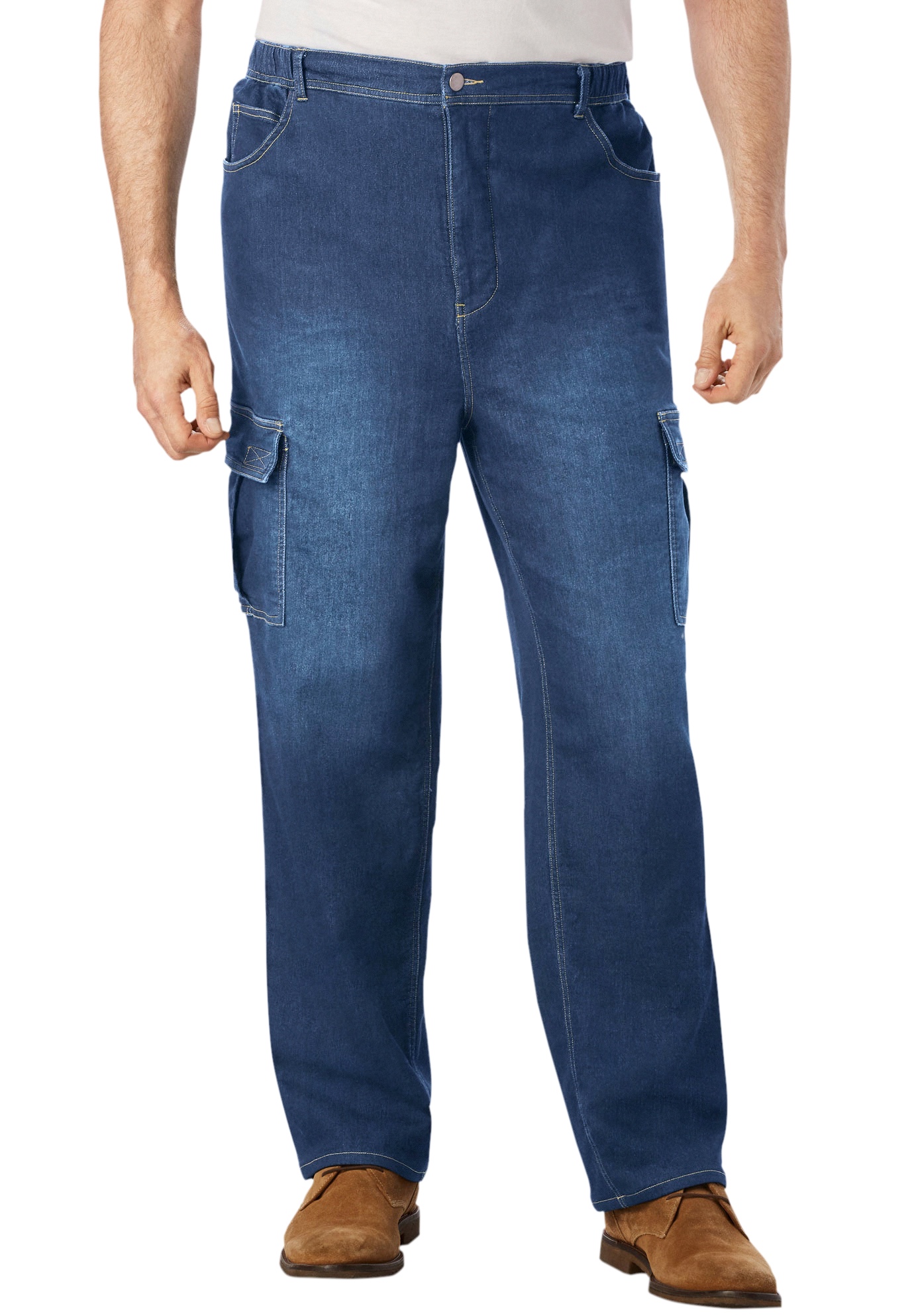 Kingsize Men's Big & Tall Relaxed Fit Cargo Denim Look Sweatpants Jeans - image 1 of 6