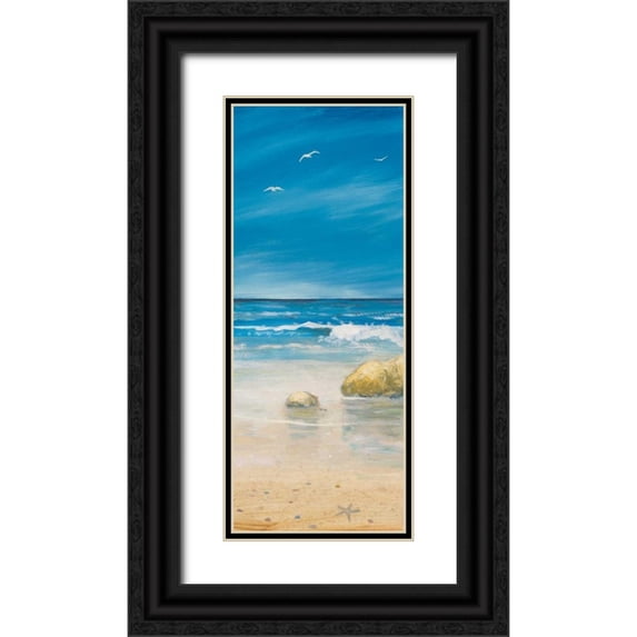 Kingsley 12x24 Black Ornate Wood Framed with Double Matting Museum Art Print Titled - Shore Panel I