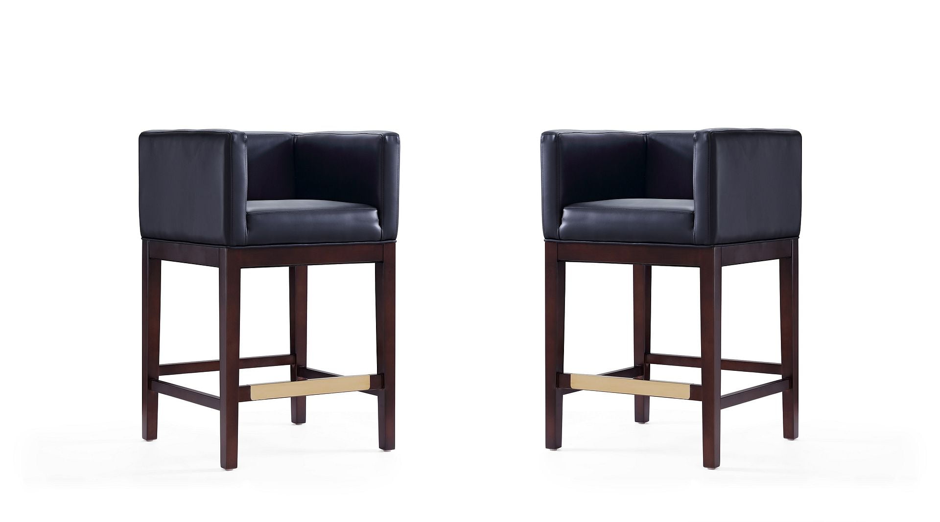 Kingsley 34" Black Faux Leather and Dark Walnut Wood Counter Stool (Set of 2)