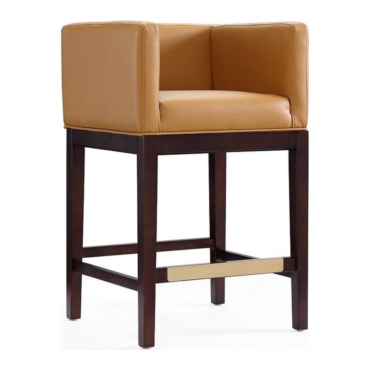 Kingsley 34" Camel Faux Leather and Beech Wood Counter Stool