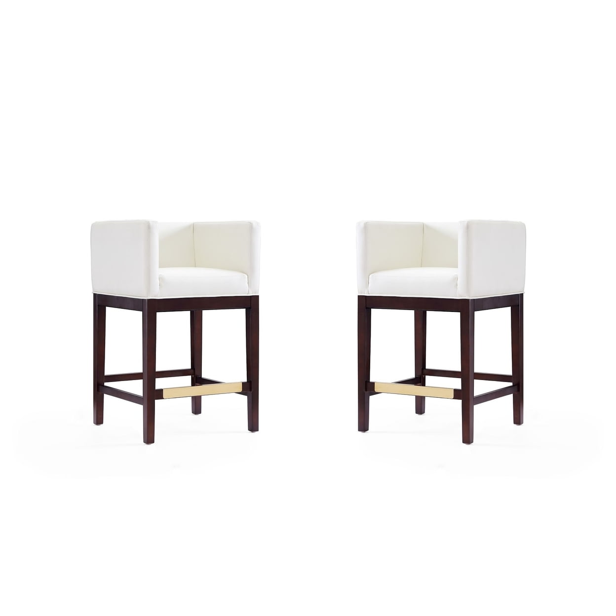 Kingsley 34" Ivory and Dark Walnut Leather Counter Stools, Set of 2