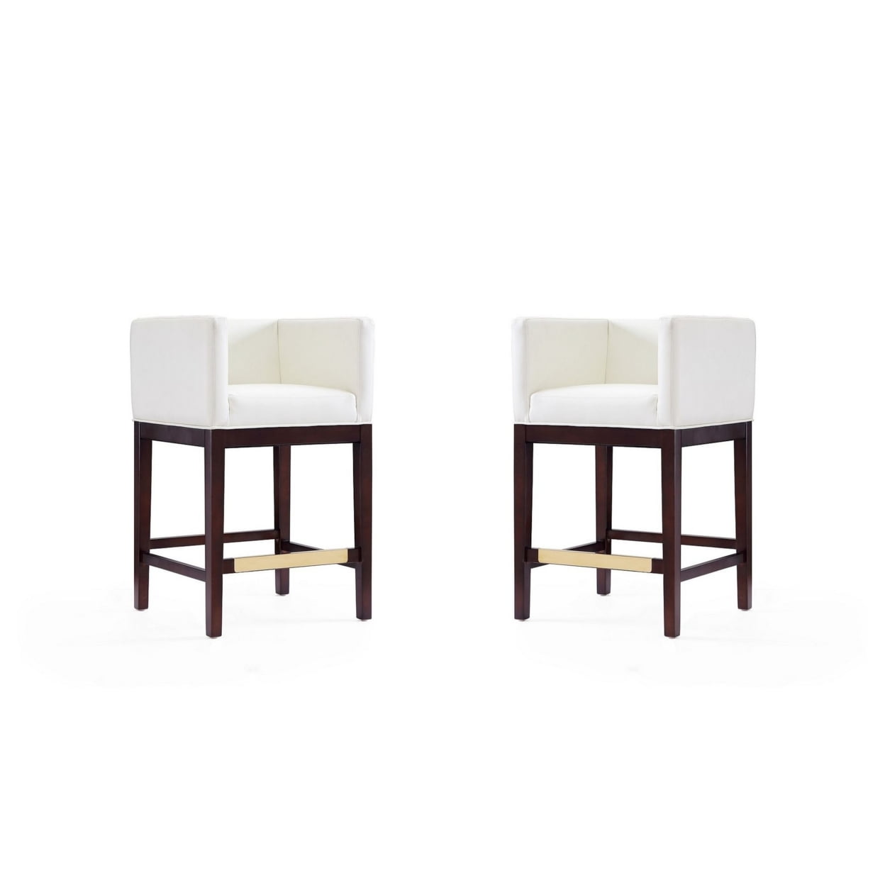 Kingsley 34" Ivory and Dark Walnut Leather Counter Stools, Set of 2
