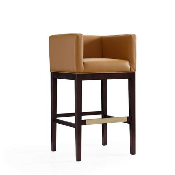 Kingsley Camel & Dark Walnut Beech Wood Barstool, 38 x 21 x 19.5 in.